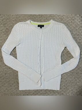 Lord & Taylor White Cable Knit Cardigan